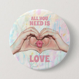 All You Need Is Love Hjärta Hand Kiss Knapp
