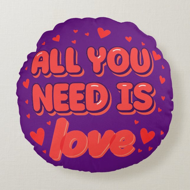"All You Need is Love" valentine's day desing Rund Kudde (Framsidan)