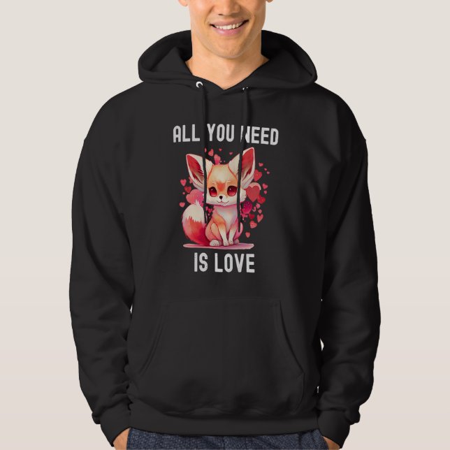 All you need is love with heart Kitsu Valentine's  Hoodie (Framsida)