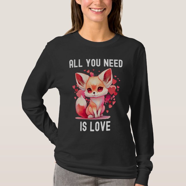 All you need is love with heart Kitsu Valentine's  T Shirt (Framsida)