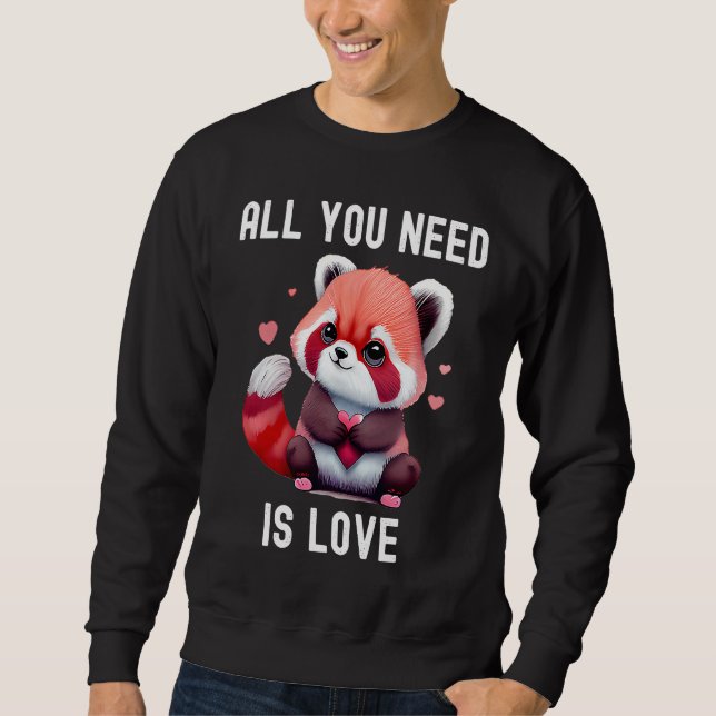 All you need is love with heart red panda Valentin Lång Ärmad Tröja (Framsida)