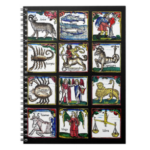 alla 12 Zodiac-tecken Födelsedag-astrologiska sym Anteckningsbok