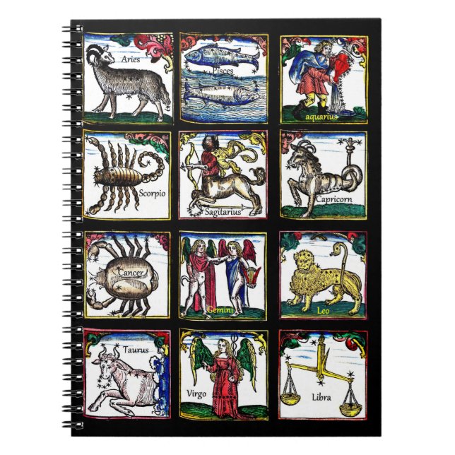alla 12 Zodiac- tecken på födelsedagsastrologi Anteckningsbok (Framsidan)