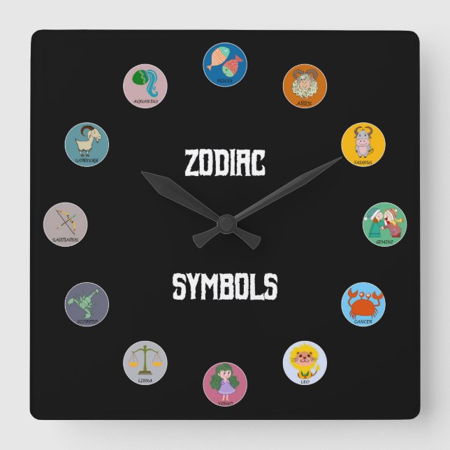 Alla 12 zodiaksymboler fyrkantig klocka (Framsida)