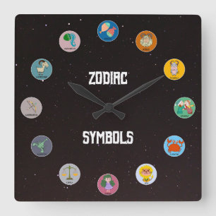 Alla 12 zodiaksymboler med Star Fält Fyrkantig Klocka