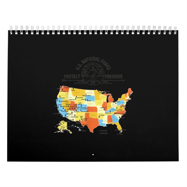 Alla 63 amerikanska nationalparken Parker Karta-US Kalender (Omslag)
