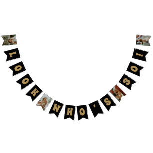 ALLA AGE Black Guld Anpassningsbar Photo Birthday Vimplar