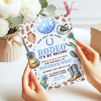 ALLA AGE RODEO Cowboy Blue Brown Birthday Inbjudningar