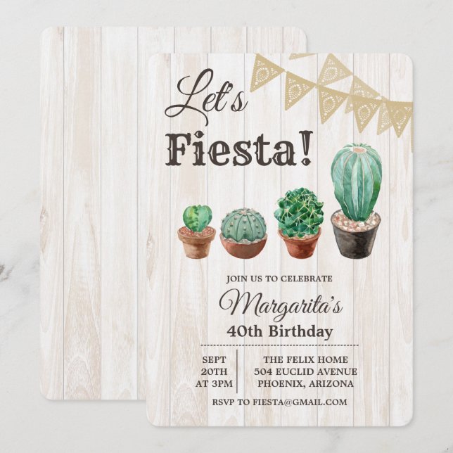 ALLA ÅLDER - Fiesta Kaktus Födelsedagsinbjudan Inbjudningar (Fram/baksida)