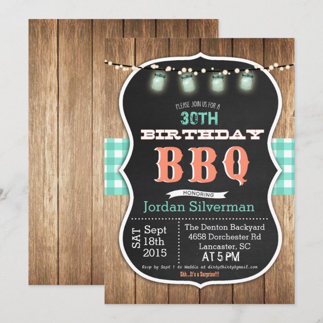 ALLA ÅLDER - Födelsedags BBQ Grill Krit Invitation Inbjudningar (Fram/baksida)