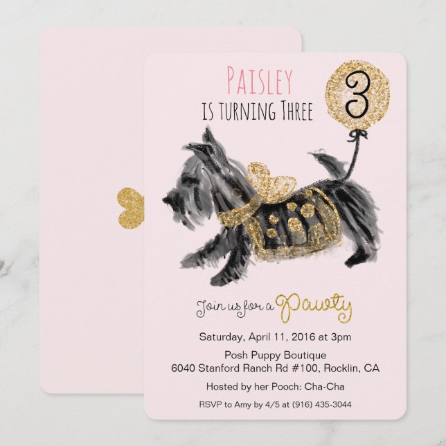 ALLA ÅLDER - Hund till kupongdockor, födelsedagsin Inbjudningar (Fram/baksida)