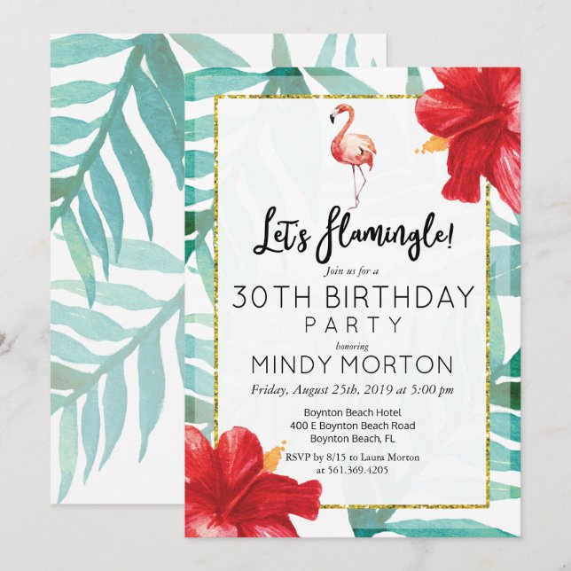 ALLA ÅLDER - Låt oss Flamingle Birthday-livstid Inbjudningar (Fram/baksida)