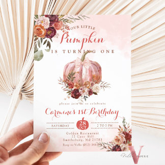 ALLA ÅLDER Lilla Pumpkin Burgundy Ro Birthday Inbjudningar