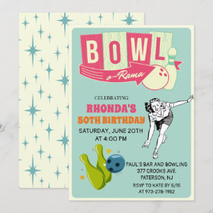 ALLA ÅLDER - Retro Bowling Födelsedagsinbjudan Inbjudningar