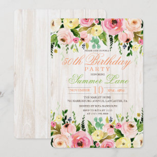 ALLA ÅLDER - Rustik Blommigt, inbjudan till födels