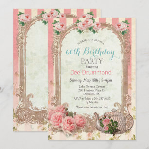 ALLA ÅLDER - Vintage Blommig Tebirthday-inbjudan Inbjudningar