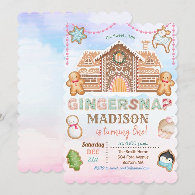 ALLA ÅLDERAR - Gingerbread Födelsedagsinbjudan Inbjudningar (Fram/baksida)