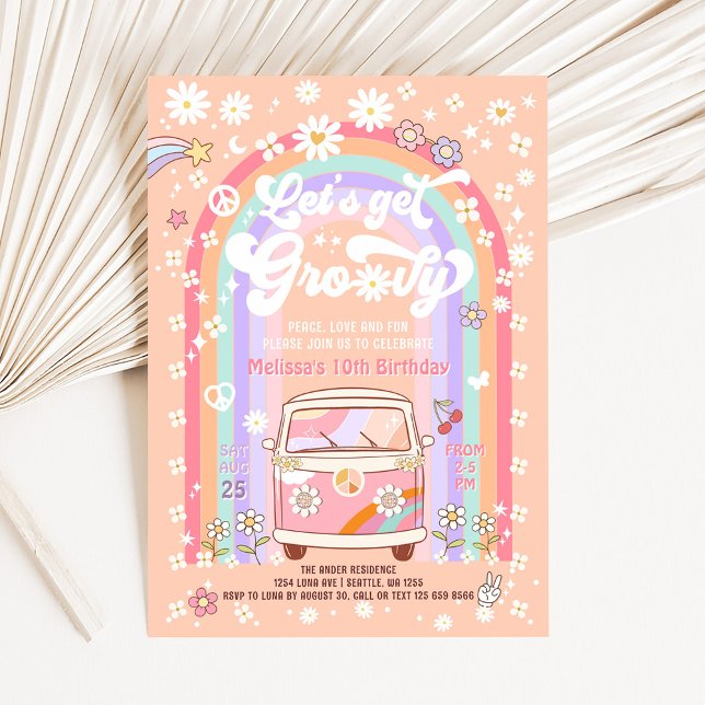 ALLA ÅLDERAR Let's Get Groovy Skåpbil Födelsedag Inbjudningar (Skapare uppladdad)