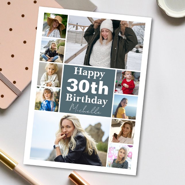 Alla ålders fotokollage som är inspelade på födels kort (Personalize the collage birthday greeting card to create a special keepsake for your loved one!)