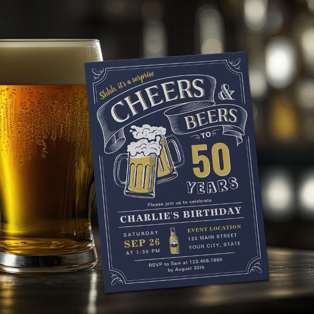 Alla ålders- och Öl-uppfödare Inbjudningar (Navy Any Age Cheers And Beers Surprise Birthday Invitation)
