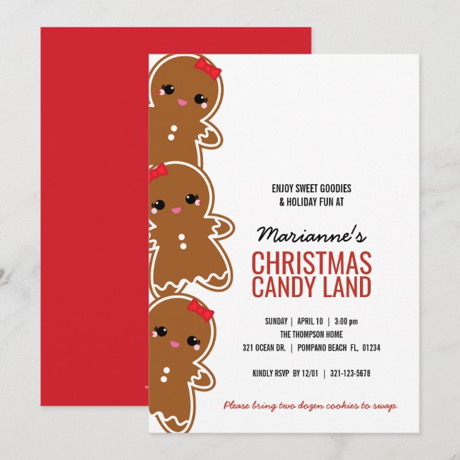 ALLA ÅLDRANDE flickor CHRISTMAS GINGERBREAD Candyl Inbjudningar (Fram/baksida)