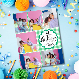 Alla åldrar Feminin Grönt 7 Fotokollaps födelsedag Kort