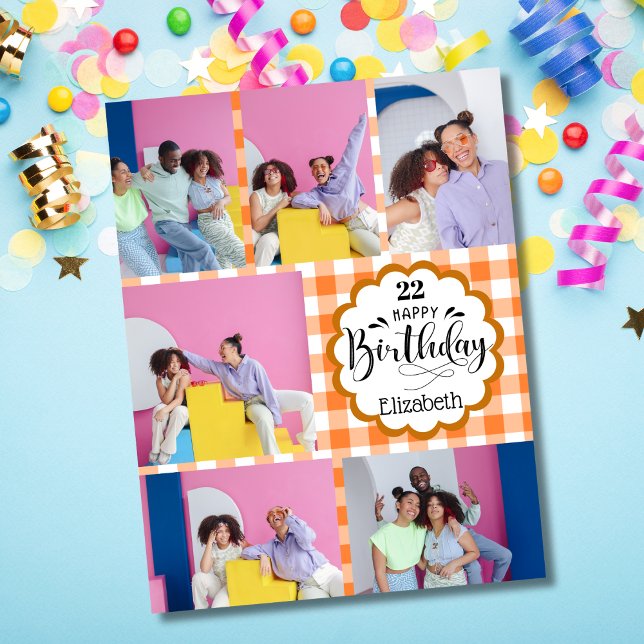 Alla åldrar Feminin Orange 7 Fotokollaps födelseda Kort (Skapare uppladdad)