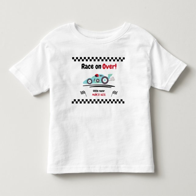 Alla åldrar Födelsedagslopp på Över Blå Racingbil T Shirt (Framsida)