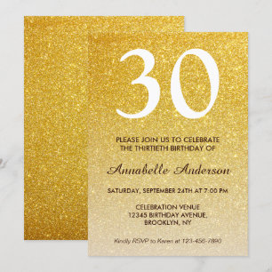 Alla åldrar Glam Gult Guld Glitter Gnistra födelse Inbjudningar