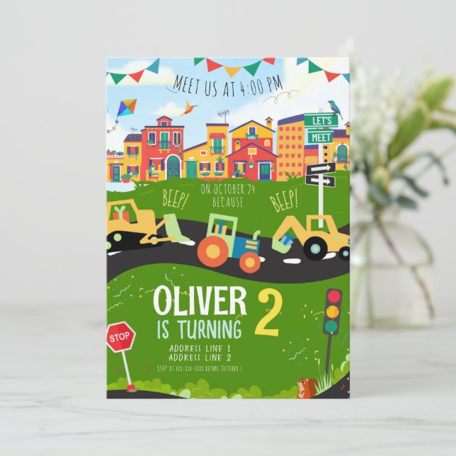 Alla åldrar, Gröntar och traktorer födelsedag Inbjudningar (Stående Fram)