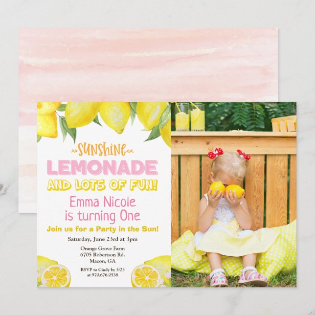 ALLA ÅLDRAR - Lemon Lemonad Födelsedagsinbjudan Inbjudningar (Fram/baksida)