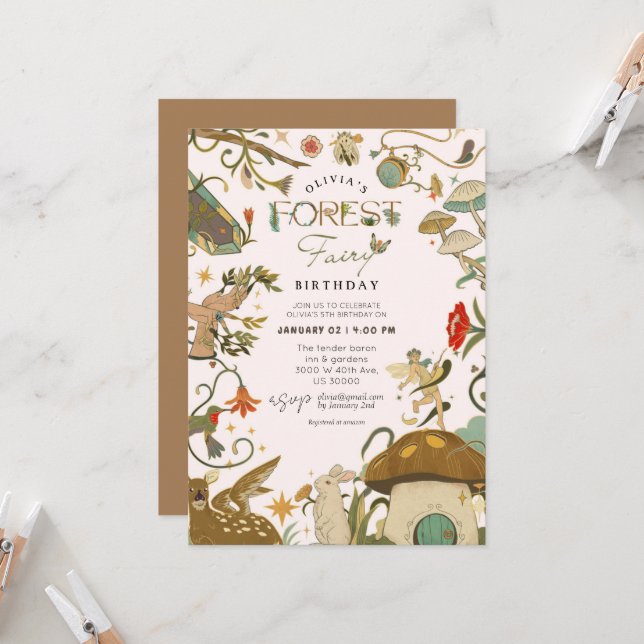 Alla åldrar Mushroom Forest Fairy Flicka Inbjudningar (Fram/Back In Situ)