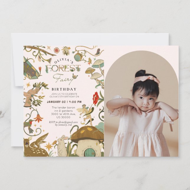 Alla åldrar Mushroom Forest Fairy Flicka Inbjudningar (Framsida)