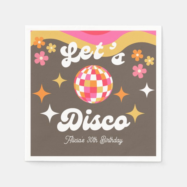 Alla åldrar Retro Groovy 70s Låt oss Disco Birthda Pappersservett (Framsidan)