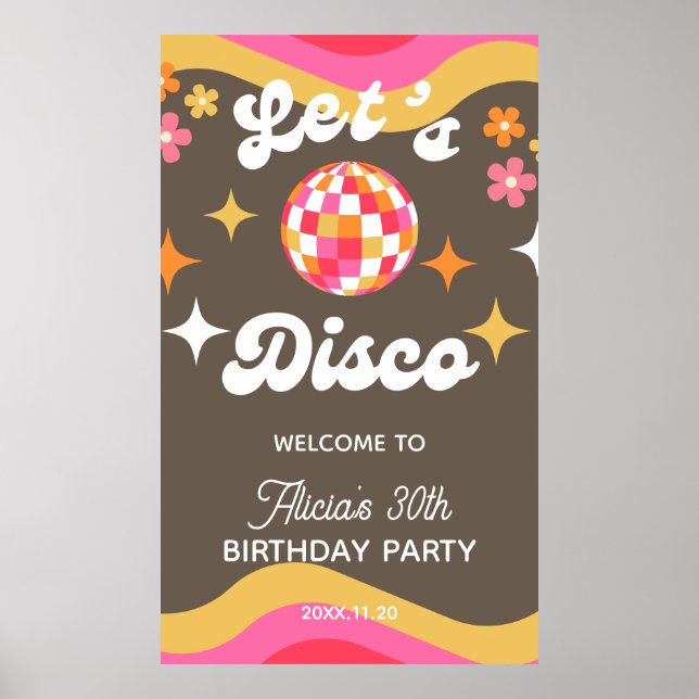 Alla åldrar Retro Groovy 70s Låt oss Disco Birthda Poster (Framsidan)