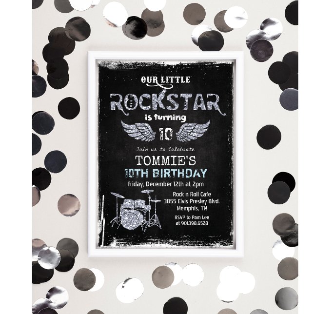 ALLA ÅLDRAR - Rockstar Trumset Födelsedagsinbjudan Inbjudningar (Skapare uppladdad)