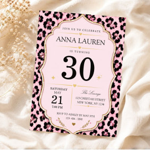 Alla åldrar Rosa Leopard Chic Djurtryck Födelsedag Inbjudningar