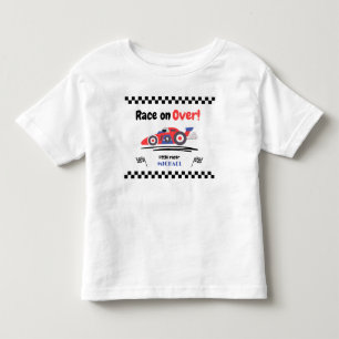 Alla åldrar tävlar på över vintage röd blå tävling t shirt