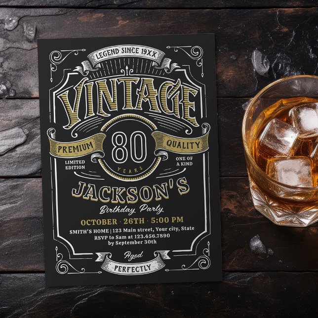 Alla Åldrar Vintage Whiskey 80-årsdag Inbjudningar (Any Age Vintage Whiskey 80th Birthday Invitation)