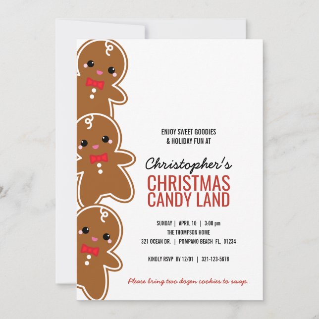 ALLA ÅLDSpojke CHRISTMAS GINGERBREAD Candyland par Inbjudningar (Framsida)