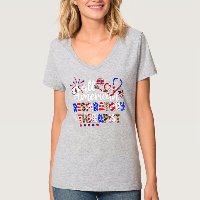 Alla amerikanska andningsbehandlare Fireworks 4:e T Shirt (Framsida)