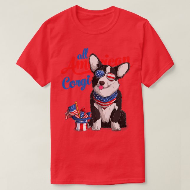 Alla amerikanska Corgi USA Sunglass 4:e juli Blac T Shirt (Design framsida)