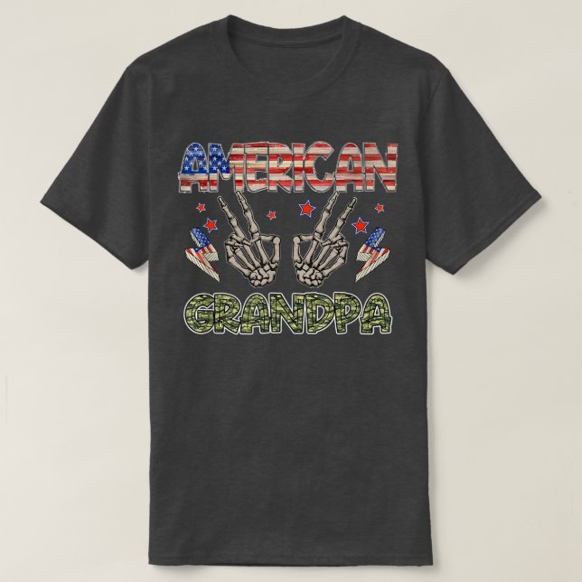 Alla amerikanska farfar Skeleton 4:e juli Patrioti T Shirt (Design framsida)