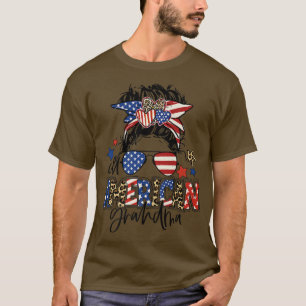 Alla amerikanska farmor Leopard Messy Bun Grandma T Shirt