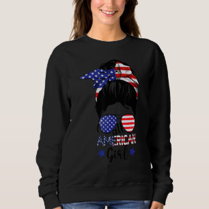 Alla amerikanska flickor 4:e juli-dotter Messy Bun T Shirt