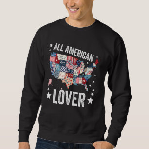 Alla amerikanska Land Karta USA Älskare 4 juli Fl Lång Ärmad Tröja