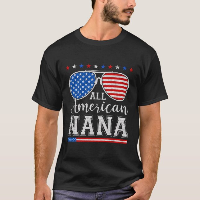 Alla amerikanska Nana 4:e juli patriotiska solglas T Shirt (Framsida)