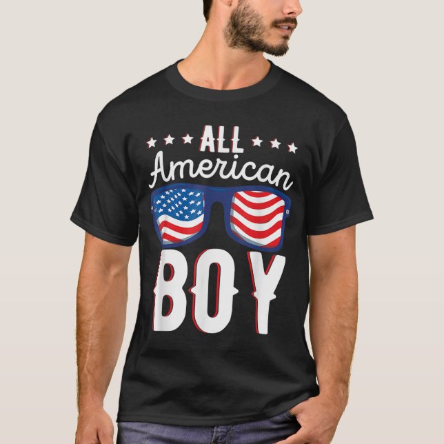 Alla amerikanska pojkbarn fjärde juli-familjen Ame T Shirt (Framsida)