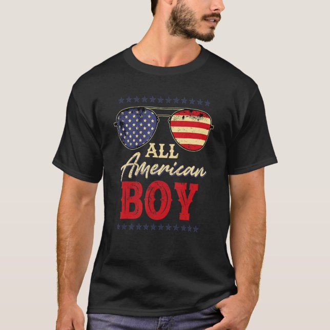Alla amerikanska pojken 4:e juli, amerikanska Flag T Shirt (Framsida)