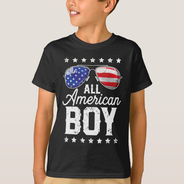 Alla amerikanska pojken 4:e juli Boys Kids Sunglas T Shirt (Framsida)